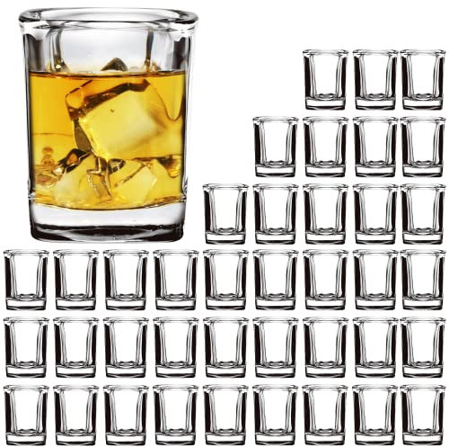 Set di bicchierini da shot con base pesante, 62,4 g, mini bicchierini quadrati da whisky, confezione da 40 bicchierini trasparenti per whisky e liquori, ideali per Natale, Halloween e Ringraziamento