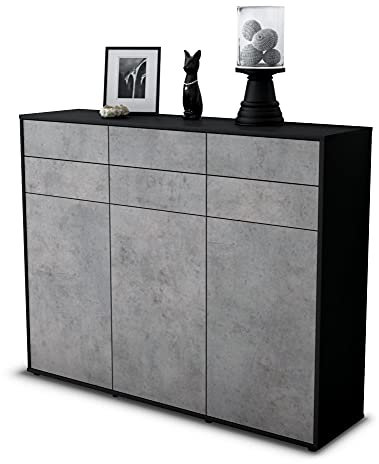 Stil.Zeit Highboard Kommode Martina, Korpus anthrazit matt, Front Industrie-Design Beton (136x108x35cm), Push-to-Open Technik & Leichtlaufschienen