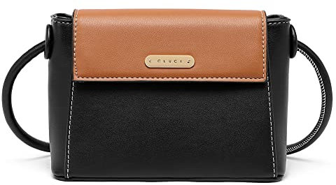 CLUCI Umhängetasche Damen Leder Handy Schultertasche Leichte Mode Reise Designer Mit Verstellbar Schultergurt Schwarz mit Braun