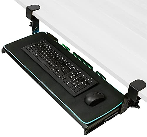 VIVO Large Height Adjustable Under Desk Keyboard Tray with RGB LED Light Mouse Pad, C-clamp Mount, 27 (33 Including Clamps) x 11 inch Slide-Out Platform Computer Drawer for Typing, Black, MOUNT-KB05GP