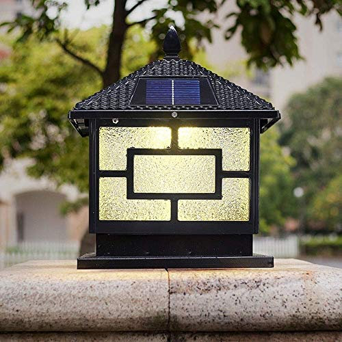 WFZRXFC Porche carré Moderne Solaire LED Poste Lampe boîtier en Aluminium moulé sous Pression avec Lanterne de Colonne de Lampe en Verre pour Park Plaza Commercial Shop Villa décoration