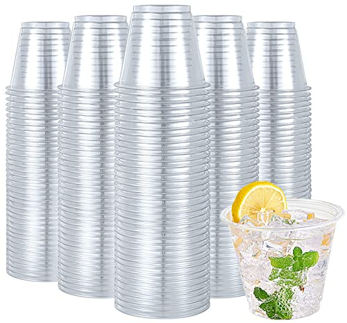 Turbo Bee 600 Pack 9 oz Clear Plastic Cups, Disposable Reusable Tumblers Crystal Clear PET Cups for Wedding, Thanksgiving, Halloween, Christmas Party