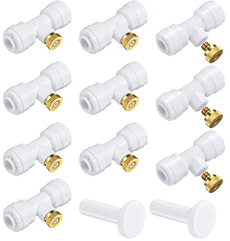 HUAZIZ Kit de Boquillas de Nebulización de Latón, 10 Boquilla + 10 Asiento Nebulización Boquillas para Sistema de Enfriamiento Exterior y Control de Polvo de Paisajismo en Invernadero, Blanco