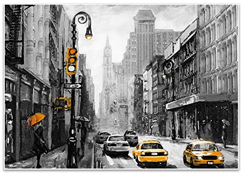 wandmotiv24 Poster als Wanddeko, Größe Din A1, New York, Gemälde, Taxi, Moderne Wanddeko, Wandbilder, Deko, Bild M0288