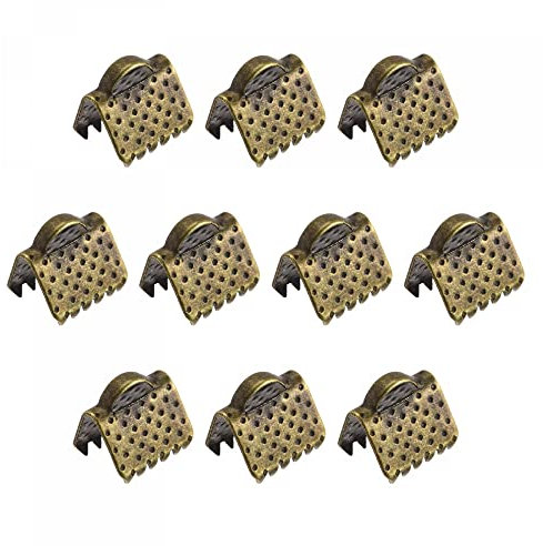 sourcing map 100Pcs Ribbon Crimp Clamp Ends, 8mm Bookmark Pinch Cord End Clasps for DIY Craft Making, Bronze Tone
