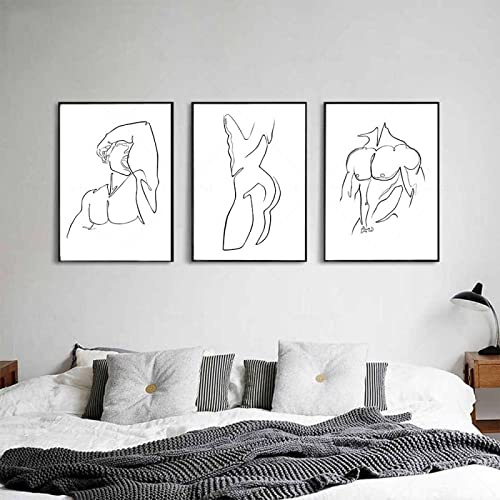 TANYANG Abstrakte Akt Männer Körper Leinwand Poster Männliche Linie Zeichnung Druck Malerei Minimalist 3 Stück Wandkunst Bilder Für Schlafzimmer Haus Dekoration 40Cmx60Cmx3Pcs Kein Rahmen