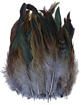 Surakey 100 Stück Basteln Federn,Grau Hahnenfedern,14-20CM DIY Bastelfedern für Bastelprojekte Traumfänger DIY Ohrringe Faschingskostüme Party Hüte Masken Schmuckstücke Ostereier Deko Fasanfedern