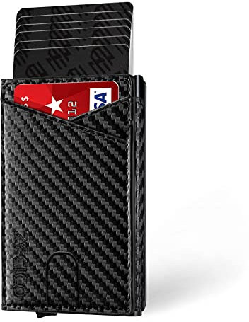 ZECICO Wallet - Kreditkartenetui mit RFID-Schutz - Geldbeutel für Herren - Slim Wallet mit Münzfach - Aluminium-Kartenhalter - Smart Wallet für Karten - Carbon Stil (Schwarze Kohlefaser)