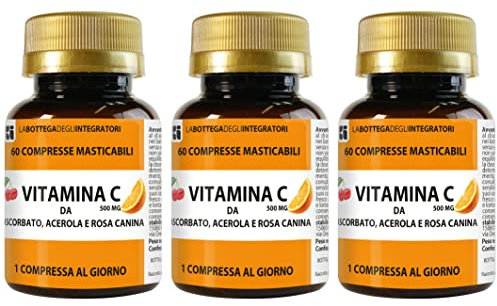 Vitamina C da Ascorbato Di Sodio Acerola e Rosa Canina 180 Compresse Masticabili 1 al dì | Senza Glutine e Lattosio