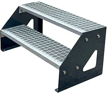 Premium Escaleras de zanca de Acero 2 Escalones Independiente Totalmente galvanizada y Antracita con Recubrimiento de Polvo - Medidas (L x A x A) 44cm x 80cm x 38cm