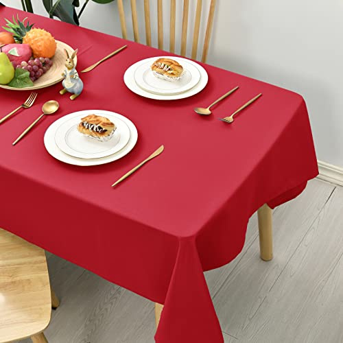 Hiasan Tischdecke Abwaschbar Abwischbare Tischtuch 2 Stück Rot 140x280cm | Tischdecken Stoff, Table Cloth Lotuseffekt Wasserabweisend für Esszimmer Küche Outdoor Wetterfest Geburtstag Party Biertisch