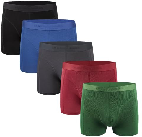 Hunter&Hawks Lot de 5 boxers en viscose de bambou pour homme, taille S à 6XL, doux et respirant, caleçons anti-frottements, noir avec élastique multicolore, multicolore, XXXXL