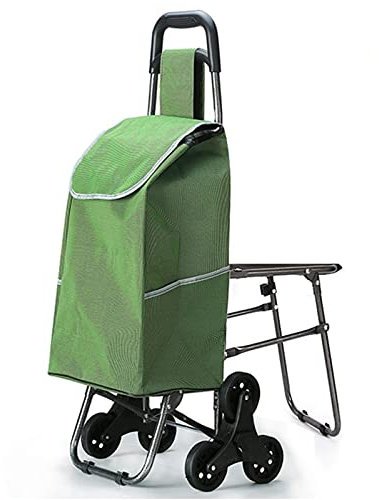 ZAANU Kletter-Einkaufswagen mit Stuhl, Alter Lebensmittel-Einkaufswagen, Kleiner Trolley, zusammenklappbarer Trolley, tragbarer Stapelstuhl