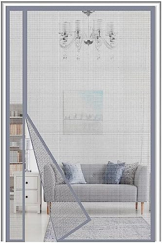 Fliegengitter Tür Magnet 120x210cm Seitenöffnung Fiberglas, Reversible Links Rechts Balkontür Fliegengitter Insektenschutz Fliegenvorhang ohne Bohren für die Balkontür Terrassentür,Grau