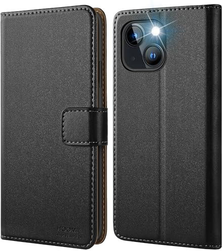 HOOMIL Handyhülle für iPhone 15 Plus, Premium Leder Klappbar Hülle, mit Kartenfach & Standfunktion, Unterstützt Kabelloses Laden - Schwarz