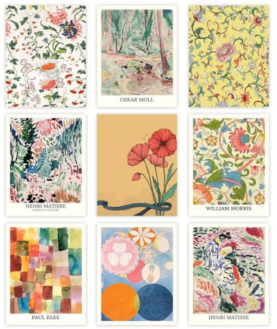 Vintage Matisse Print, Salvador Dali Print, William Morris Flower Market, Famous Floral Wall Art Exhibition Posters / Gemälde für ästhetisches Zimmer, Schlafzimmer, Wohnzimmer-Dekor (8x10 Inches)