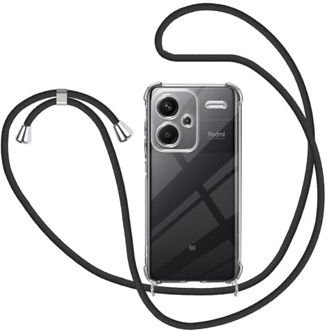 KetteTech Handykette für Xiaomi Redmi Note 13 Pro Plus 5G Hülle mit Band, Transparent Silikon Handyhülle mit Kette zum Umhängen Schutzhülle, Schwarz