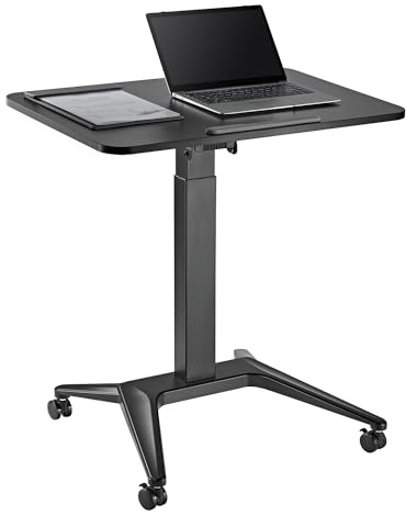 Maclean MC-453 Mobiler Laptop-Schreibtisch mit Pneumatischer Höhenverstellung Laptoptisch mit Rollen, 80x52 cm, max. 8 kg, Höhenverstellbar max. 109 cm (Schwarz)