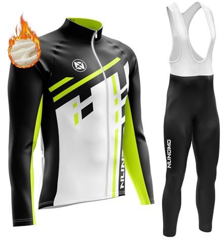 Abbigliamento Completo Ciclismo Uomo Tuta Bici da Corsa Invernale Maglia MTB Manica Lunga + Salopette Imbottiti con Gel 9D MTB Ciclista Corsa All'aperto (TYPE-5,L)