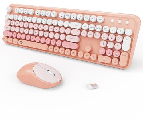 TKVPJYYI 2,4 GHz kabellose Tastatur und Maus Set mit Schaltertaste, Tastatur in voller Größe, kompatibel für Laptop/PC/Notebook/Smart TV (Rosa + Weiß), TK-8870