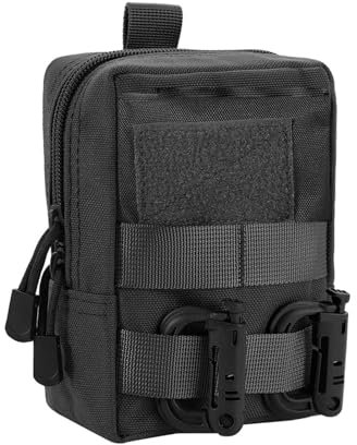 Molle-Beutel, taktisch, kompakt, wasserabweisend, EDC, Handy-Holster, Gürteltasche, kleine Utility-Weste, Gürtelzubehör, Hüfttasche mit Karabinern (SCHWARZ)
