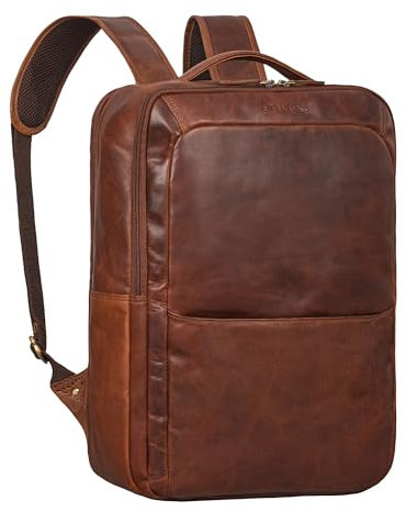 STILORD 'Kalle' Zaino in Pelle da Donna e Uomo Grande Con Scomparto per Computer Portatile 15,6 Pollici - Ufficio Vera Pelle, Colore:cognac-marrone