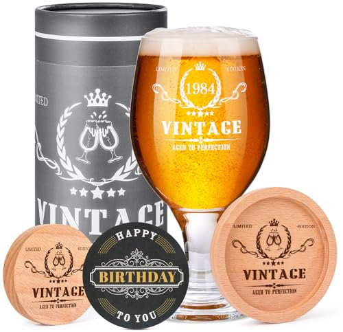Tecanne Bicchiere da birra personalizzato per il 40° compleanno per uomini e donne, 1985, 400 ml, per papà, marito, zio, fratello, migliori amici per lui e per lei