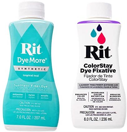 Rit DyeMore Synthetische Flüssigfaserfarbe für Kleidung, Dekoration und Handwerk, 200 ml, Tropisches Blaugrün mit Farbfixiermittel