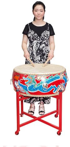 BEdaW Traditionelle Chinesische Trommeln, Bemalten Flache Trommeln, Drachen- Und Phoenix -Trommeln, Performance -Trommeln, Tempeltrommeln, Gesamthöhe 80 cm, Mit Drum -Ständer,65CM