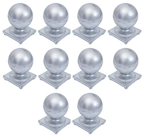 10 x Kugel-Zaun-Endstücke, Zaunpfostenkappen aus verzinktem Metall, Gartenpfostenkappe, Endkappe für Terrassendielen, Zaunkugel, 80 x 80 mm