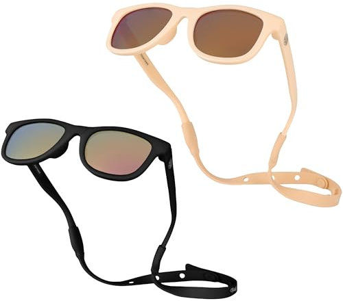 2 Paar polarisierte Baby-Sonnenbrillen - schwarz und pfirsichfarben - unzerbrechliche, flexible Kleinkind-Sonnenbrillen für Babys von 0-24 Monaten
