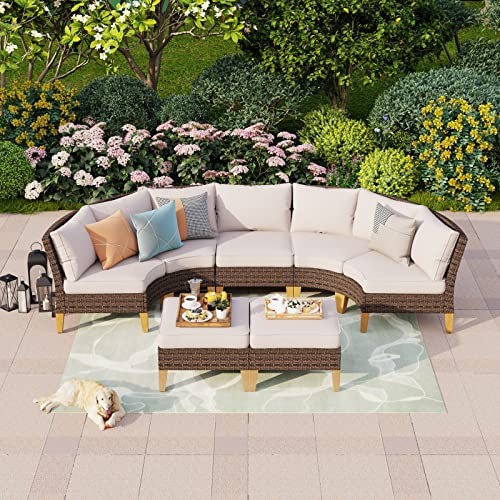 PHIVILLA Rattan Garten Loungemöbel Set für 5-7 Personen Gartensofa Balkonmöbel Sitzgruppe Terrasse Outdoor Balkon Sofa Sessel Hocker Ottomane mit Sitzkissen Wetterfest Einfache Montage