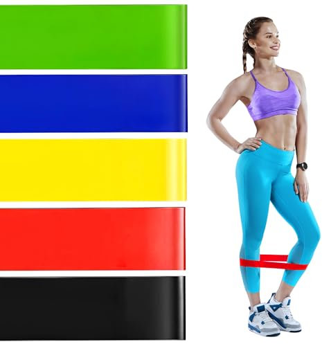 Ulanox 5er Set Fitnessbänder, 5 Gymnastikband Widerstandsbänder unterschiedlicher Stärke, Resistance Bands für Yoga, Pilates, Krafttraining