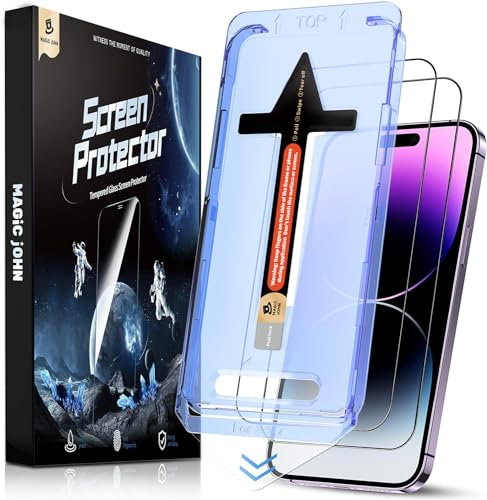 MAGIC JOHN 2 Stück für iPhone 14 Pro Max für Panzerglas(6,7 Zoll), Auto-Dust-Eliminierung, 9H Härte Folie, Ultra-Klar Displayschutzfolie, Bläschenfrei, Einfache Installation