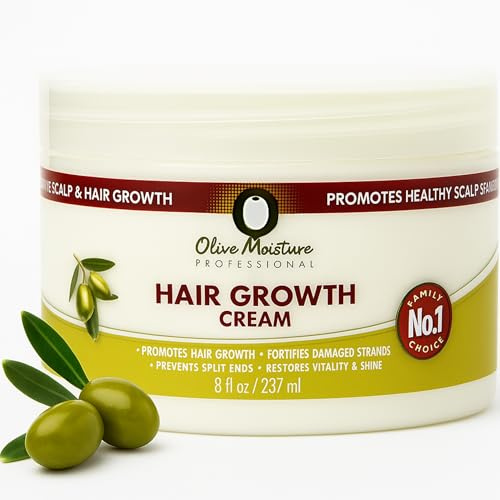 Olive Moisture Hair Growth Cream 8oz (237ml) – Stimulates Hair Growth, Deep Moisture, Shine Boost, Nutrient-Rich Olive Oil Cream for Stronger, Healthier Hair, Ideal for Thinning & Dry Hair