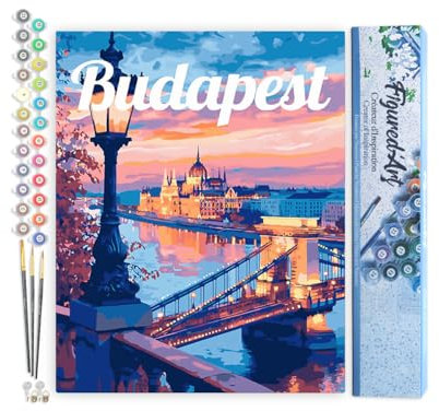 Figured'Art Peinture par Numéro Adulte Affiche de voyage Budapest - Activité Manuelle Kit de Loisir Créatif DIY Numéro d'Art Complet - 40x50cm sans châssis en bois