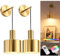 NIORSUN Battery Operated Wall Sconces, Gold Battery Operated Wall Lights Indoor with 5200mAh Dimmable Detachable Bulbs and Remote, 9 Colors Sconces Wall Decor for Bedroom Living Room