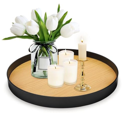 Modern Minimalistic Decorative Round Candle Tray, Table Centerpiece Perfume Plate Organiser Display, Serving Tray for Tea Coffee Snack Food Home Decor Ø 26 cm