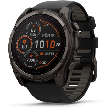 Garmin fēnix® 8 – 51 mm, Solar,Sapphire, Premium Multisport GPS Smartwatch, Connect,Long-Lasting Battery Life, Dive-Rated,Built-in LED Flashlight,Carbon Gray DLC Titanium with Pebble Gray Band