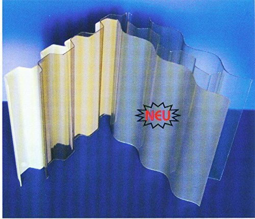 SOLLUX PVC Wellplatten Lichtplatten Profil 76/18 Sinus (Welle) - 1,0 mm - glatt - glasklar - hagelfest bis 40 mm Körnung - Lichtdurchlässigkeit > 90% - 14,90 Euro/m² (3500 mm)