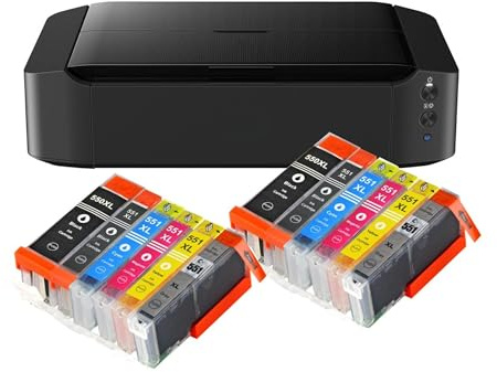 IC-Office IP8750 Farbtintenstrahl Drucker (Drucken, CD-Druck, A3, WLAN, AirPrint) schwarz + 12 XL Tintenpatronen