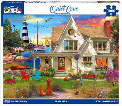 White Mountain 1000 Piece Jigsaw Puzzle Scenic Lighthouse Beach Puzzles with Large Pieces Gift for Adults and Family 24x30 - Quiet Cove