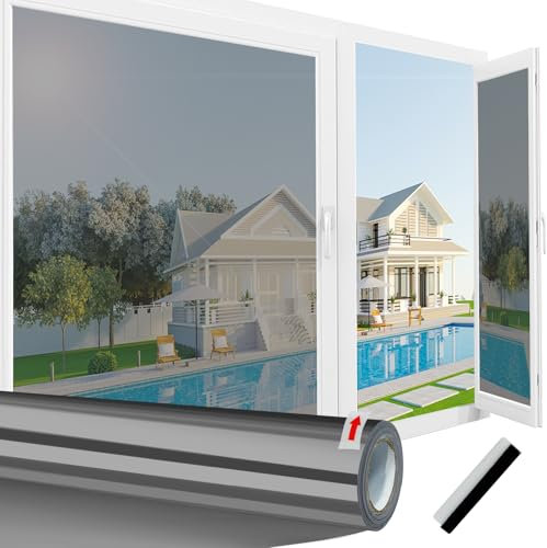 Linarun One Way Window Film Privacy 118x400 Privacy Film for Glass Windows Reflective Window Film, See Out Not In, Anti Glare UV Heat Control Privacy Vinyl, Non-Adhesive,Static Cling