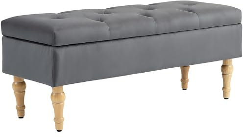 HOMCOM 38L Bank Truhe Aufbewahrung 2 in 1 Samtbank im mittelalterlichen Stil mit gepolstertem Scharnierdeckel und Holzfüßen für Flur, Wohnzimmer, Schlafzimmer - 102 x 38 x 41 cm, dunkelgrau