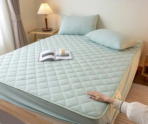 Epinki Betttuch 180x200cm Schutz, Kariert Spannbettlaken Einfarbig Hell Grün Matratzenschutz, Baumwolle Bett Laken Bezug für Boxspringbett & Wasserbett