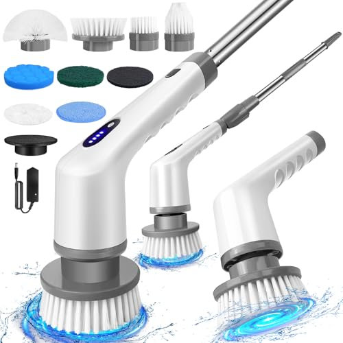 Elektrische Reinigungsbürste, Putzbürste Elektrisch mit 9 Austauschbaren Bohrbürstenköpfen, Verstellbarer Griff Reinigungsbürste, Electric Cleaning Brush für Fliesenboden, Glas, Bad
