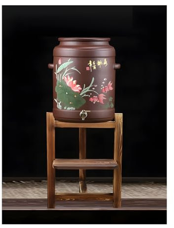 GRRICEPL Terracotta Water Pot with Lid, Purple Clay Pot With Stainless Steel Faucet, Porcelain Ceramic Crock Water Dispenser, Water Storage Tank(Multi-colored-C,20 L)