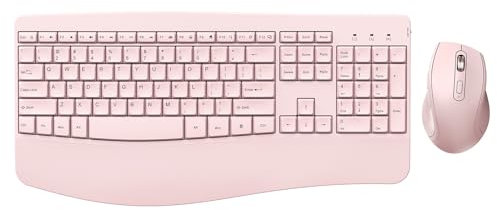 Tastiera ergonomica e mouse Combo - Tastiera senza fili con poggiapolsi Mouse ergonomico wireless per computer Windows e laptop - Rosa chiaro (aggiornamento)