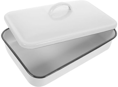 Warmhm Crisper-tablett Aus Emaille Bräter Mit Rost Und Deckel Auflaufform Büfett Großer Kochtopf Geschirrabtropfständer Antihaft-backblech Buttermaschine Rohkost-servierplatte Roti Weiß