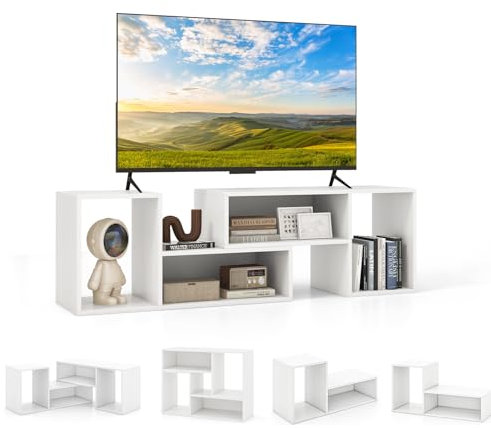 GIANTEX Fernsehschrank TV-Schrank frei kombinierbar, TV-Board Sideboard Lowboard Holz 2-teilig, Fernsehtisch für TVs bis zu 60 Zoll, Bücherregal Eckregal Aufbewahrungsregal multifunktional (Weiß)